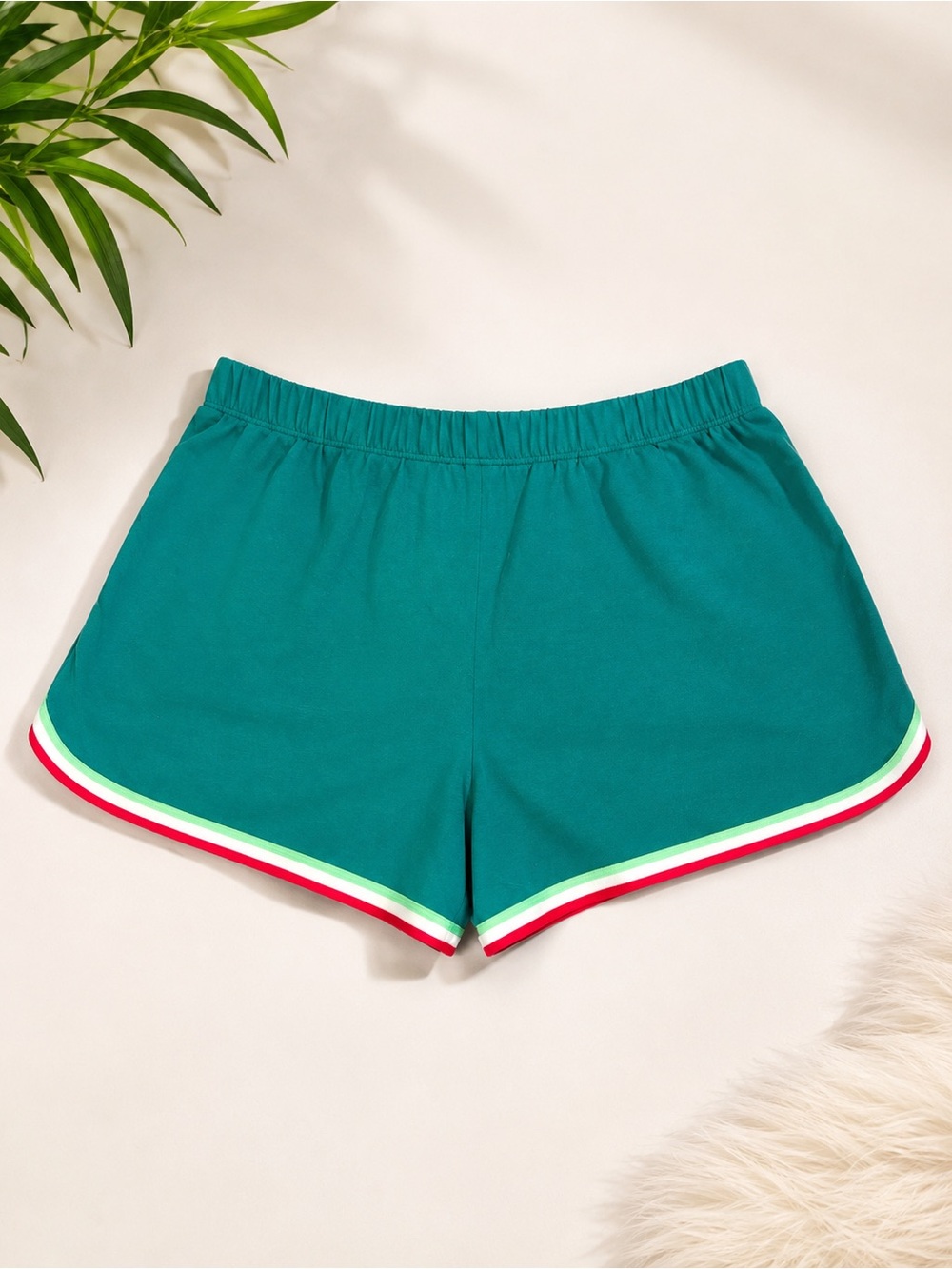 NWOT XL 14/16 Teal Green Retro Dolphin Sport Running Shorts Striped Trim